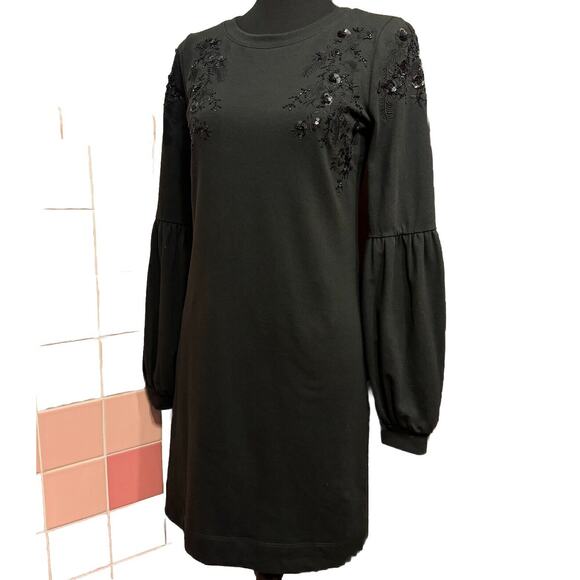 Lilly Pulitzer Dress XS Long Lantern Sleeve Sequin Floral Black Party Holiday - Picture 7 of 8